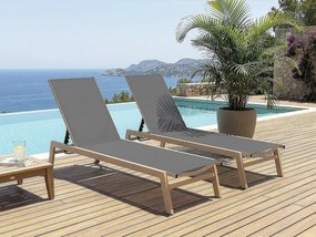 Zestaw 2 aluminiowych leżaków "Elysia" imitujących drewno - szary