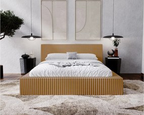 Emporius Buffy łóżko tapicerowane 200x200 - nowoczesne łóżko z pojemnikiem i stelażem, sztruks, pomarańczowy (Vito 44)