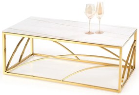 Złota ława glamour z blatem bialy marmur - Goldea 2X