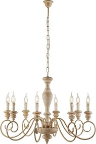 Żyrandol Cascina z drewna i żelaza w kolorze białym i gołębiej szarości, 8 świateł, 121 Ø82 BL265-8-BT