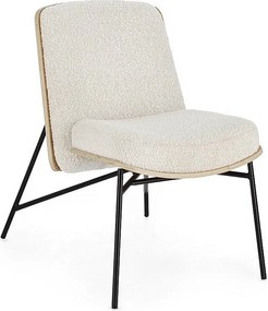 Fotel z tkaniny w kolorze kości słoniowej z czarnymi stalowymi nogami - EMERSON