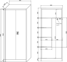 Uniwersalna szafka metalowa, 4 półki, 1950 x 800 x 500 mm, niebieskie drzwi