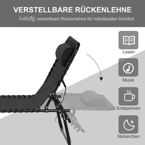 Outsunny Leżak Składany Ogrodowy Czarny Stal i Tkanina Siatkowa 4 Stopnie Regulacji Oparcia 197x58x76cm | Aosom PL
