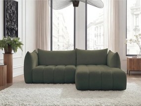 Zielony narożnik z materiału bouclé (prawostronny/z szezlongiem) Azra – Bobochic Paris