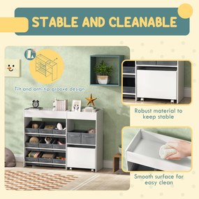 AIYAPLAY Regał do przechowywania dla dzieci, Szafka na zabawki dla dzieci z 11 pudełkami z tkaniny, górnymi półkami, 3 naklejkami, Biały