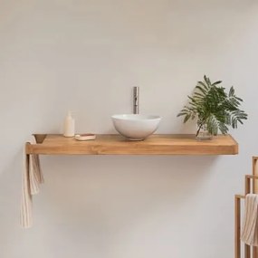 Zestaw Mebli Łazienkowych 130x45 Cm Wiszący Z Drewna Tekowego Neill Drewno Tekowe & Okrągły Biały Ceramiczny - Sklum