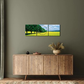 Obraz pola z aleją (z zegarem) (90x30 cm)