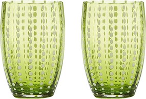 Zafferano Perle Apple Green Glass - szkło kolorowe dmuchane ustami, 32 cl, ręcznie robione - zestaw 2 kieliszków rzemieślniczych do wody lub koktajli