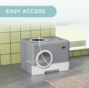 PawHut Kuweta dla Kotów, 2 Wyjścia, Wysuwana Taca, 52 x 41 x 38,5 cm, Szary