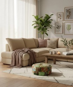 Zielona okrągła pufa patchwork C5-B30