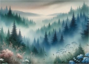 Obraz - Leśny krajobraz z mgłą (70x50 cm)