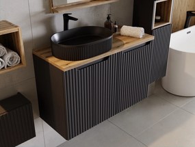 Szafka 2-drzwiowa Nova 60 cm z czarną umywalką Beyond, czarny mat/dąb coast evoke