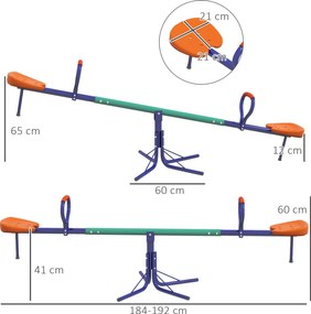 Outsunny Huśtawka 360° obracalna 2-miejscowa odporna na UV, huśtawka ogrodowa do 90 kg z uchwytami, trójnożna podstawa dla dzieci 3–8 lat | Aosom PL