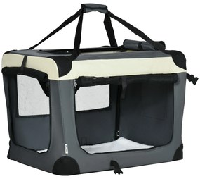 PawHut Torba transportowa dla kotów małych psów Składana 3 drzwi Szara 70x51x50cm | Aosom PL