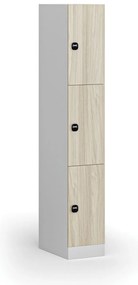 Szafka skrytkowa, 3 schowki, 1850 x 300 x 500 mm, demontaż, zamek RFID, drzwi laminowane, dąb naturalny