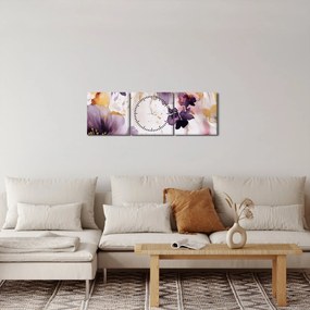Obraz - Kwiaty akwarelowe (z zegarem) (90x30 cm)