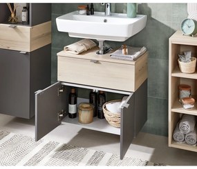 Szaro-naturalna wisząca szafka bez umywalki w dekorze sosny 53x60 cm Quickset 394 – Pelipal