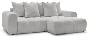 Jasnoszary rozkładany narożnik z materiału bouclé ze schowkiem (prawostronny/z szezlongiem) Roxelane – Bobochic Paris
