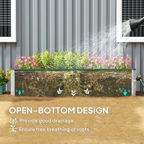 Outsunny Stalowa Donica Ogrodowa z 3 Obszarami Zielona 183x47x40cm Prosty Montaż z Otwartym Dołem | Aosom PL