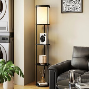HOMCOM Lampa stojąca z 3 półkami, okrągły design, pilot zdalnego sterowania, włącznik nożny, regulowana temperatura barwowa, do salonu, Czarny