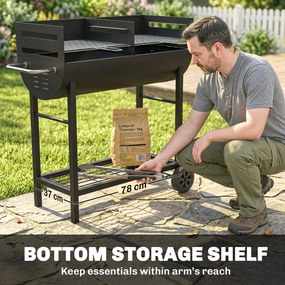 Outsunny Grill na węgiel drzewny z 2 strefami grillowania, regulowany ruszt, półka na drewno, kółka, boczny uchwyt, 103 x 46,5 x 100 cm | Aosom PL