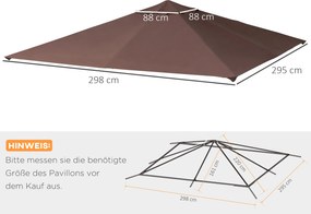 Outsunny Zamienny dach do pawilonu ogrodowego, poliester, 2,98 x 2,95 m, kolor kawa