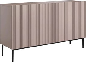 Komoda Nicole 150 cm trzydrzwiowa z ryflowanym frontem - antyczny róż MDF / czarne nóżki
