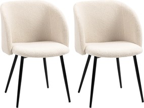 HOMCOM Zestaw 2 krzeseł jadalnych, krzesła tapicerowane z materiału, krzesła kuchenne ze stalowymi nogami, z ergonomicznym oparciem, kremowe