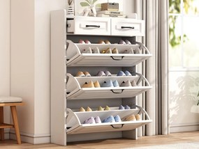 Szafka na buty z płyty wiórowej – 3 drzwi klapowe i 2 szuflady – Biała