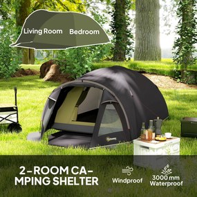 Outsunny Lekki Namiot Campingowy dla 4 Osób UV 50+ - Tunelowy, Czarny z Przedsionkiem, Bocznymi Drzwiami i Oknami