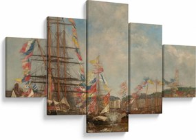 Obraz - Eugène Boudin, Festival in the Harbor of Honfleur, reprodukcje (125x70 cm)