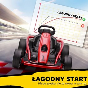 HOMCOM 24 V elektryczny gokart dla dzieci do 13 km/h z funkcją driftu, 2 silniki, dla 8–12 lat, czerwony | Aosom PL