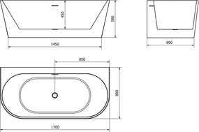 Mexen Oval+ wanna wolnostojąca przyścienna 170 x 80 cm, biała, przelew biały - 52681708000-20