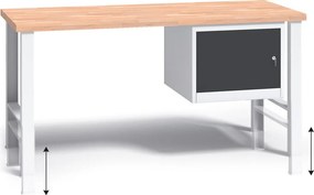 Stół warsztatowy z regulacją wysokości G3, 1500 x 685 x 840-1050 mm, 1x szafka, grafitowy