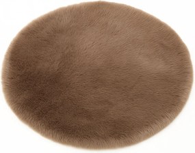 Brązowy Dywanik Okrągły FI 100 Cm Miękki Antypoślizgowy Do Sypialni Salonu
