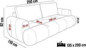 Sofa Kanapa BOMO 3 osobowa z funkcją spania i pojemnikiem w tkaninie SALVADOR 04 WERSAL