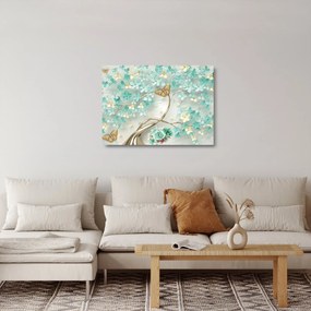 Obraz na szkle - kwiat z motylami (70x50 cm)