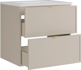 Wisząca szafka łazienkowa z umywalką wpuszczaną – beżowa – 60 cm – ONDIL