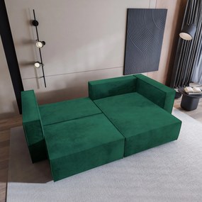 Masseno Narożnik NERIO z funkcją spania i pojemnikiem na pościel Narozniki L, Rozkładana sofa - Butelkowa zieleń, MONOLITH 37