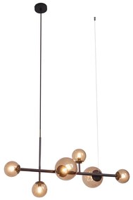 Lampa wisząca Hotel Chic Monaco ciemny brąz z brązowym szkłem 6-punktowa