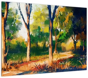 Obraz lasu w letnim słońcu, malarstwo (70x50 cm)