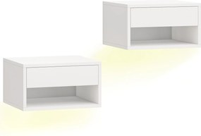 HOMCOM Zestaw stolików nocnych 2 szt. z oświetleniem RGB-LED, unoszący się stolik nocny z szufladą i otwartą półką, biały | Aosom PL