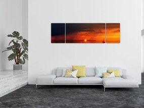 Obraz zachodu słońca z żaglówką (170x50 cm)