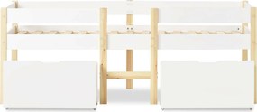 Łóżko mezzanine z litego drewna sosnowego z szufladami - 90x200 cm - Białe