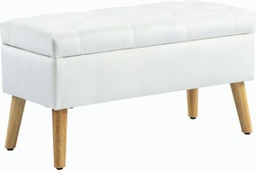 HOMCOM Tapicerowana ławka z miejscem do przechowywania, obicie w aksamitnym wykończeniu, nogi z drewna, do salonu, sypialni, przedpokoju, 80 x 35 x 40 cm, Biały
