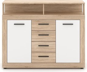 Komoda Dwudrzwiowa z Szufladami BLAGO MIDI B 119,5 cm Dąb Sonoma/Biały Nowoczesna