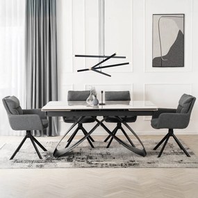 Stół Rozkładany Prostokątny LUIGI 160-240 cm Ceramiczny Szary Marmur/Czarny do Jadalni Nowoczesny