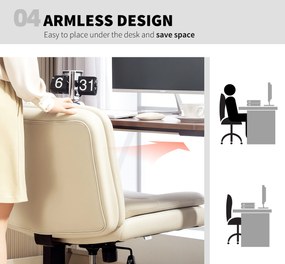 HOMCOM Fotel biurowy bez podłokietników z pokryciem ze sztucznej skóry, fotel biurowy z kółkami, dodatkowa poduszka, regulowany, obrotowy, beżowy