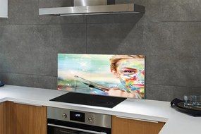 Szklany Panel Artystka z Pędzlami