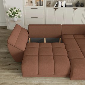 Masseno Narożnik ORENTI z funkcją spania i pojemnikiem na pościel Narozniki L, Rozkładana sofa - Miedziany, QUELLE 54